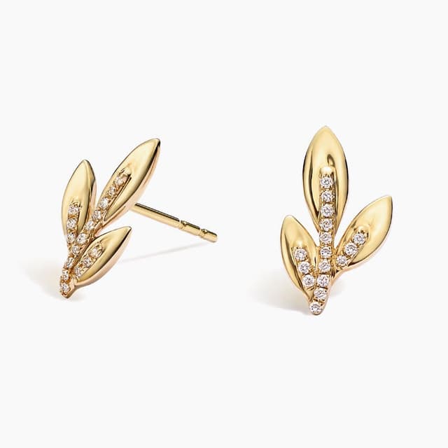 Libra Diamond|14K 黃金橄欖枝培育鑽石耳環 0.09 克拉