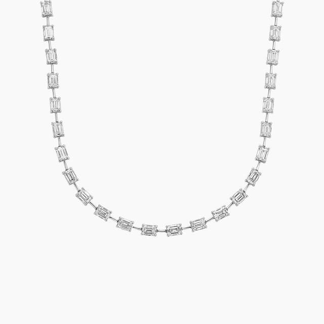 Libra Diamond|18K 白金祖母綠切割培育鑽石網球項鏈 4.95 克拉