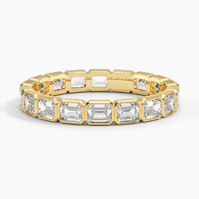 Libra Diamond|14K 黃金橫向包鑲祖母綠切割永恆培育鑽石戒指 1.05 克拉