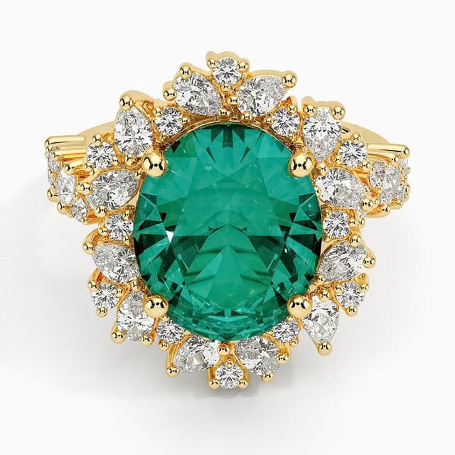 Libra Diamond|18K 黃金培育祖母綠與培育鑽石雞尾酒戒指 1.14 克拉