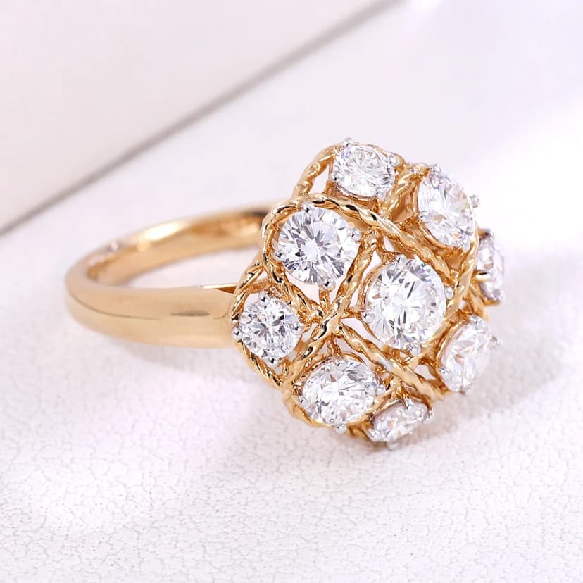 圓形培育鑽石華採叢集戒指